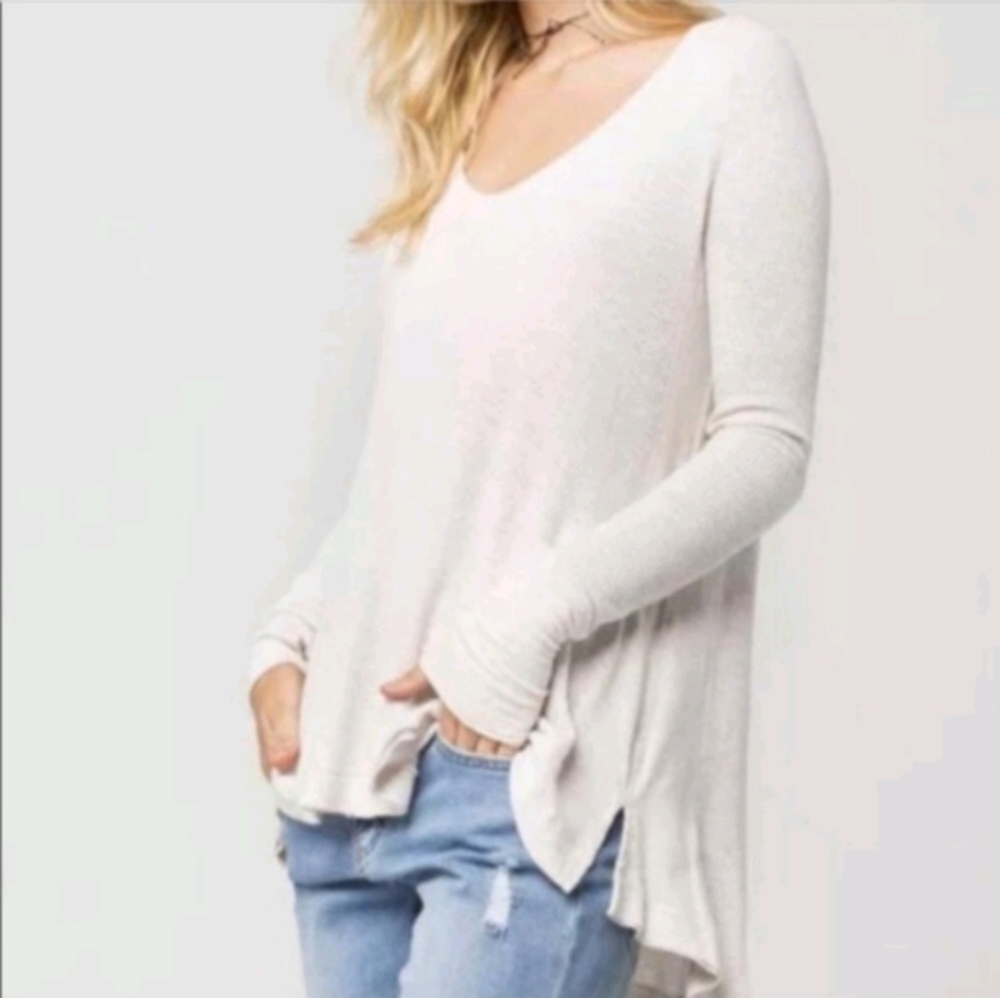 Free People We the Free Malibu Long Thermal Tunic Top Hi-Lo oatmeal sz S